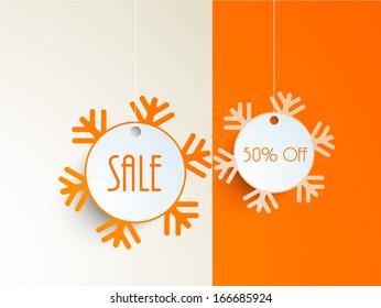 Merry Christmas celebration greeting card or invitation card with beautiful snowflakes on abstract background. 