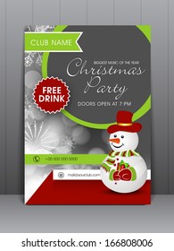 Merry Christmas celebration greeting card or invitation card with stylish snowman. 