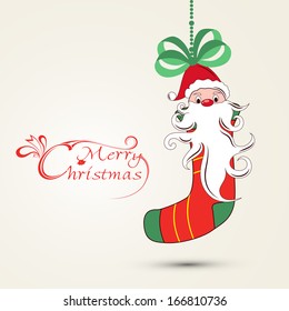 Merry Christmas celebration greeting card or invitation card with Happy Santa Claus on abstract background. 