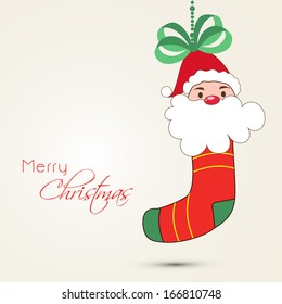 Merry Christmas celebration greeting card or invitation card with Happy Santa Claus on abstract background. 