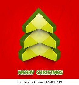 Feliz Navidad, tarjeta de bienvenida o de invitación con elegante árbol de navidad sobre fondo rojo. 