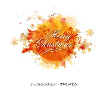 Merry Christmas celebration greeting card design decorated with snowflakes on color splash background.