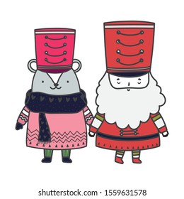 merry christmas celebration nutcracker soldier and bear with sweater vector illustration