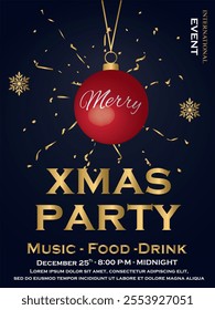 Merry christmas Celebration party poster design with snowflakes and ball ,isolated on gradient background ,all layers are single for any coustomization ,Eps 10 vector Illustration.
