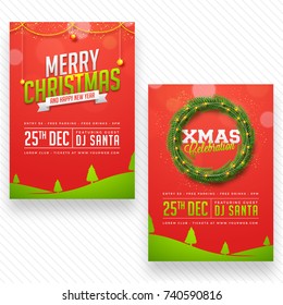 Merry Christmas celebration party poster, banner or flyer design in two variants options.