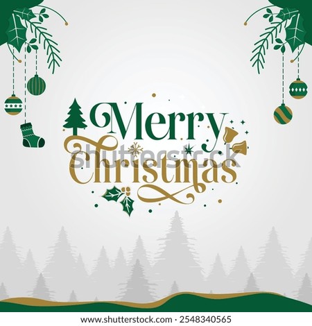 Merry Christmas Celebration Post Design. Festive Christmas Celebration Design. Christmas ornaments. Happy Holiday. Xmax Greeting post. Typography Christmas post. Social media post, flyer, vector