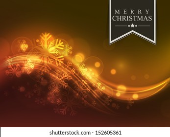 Merry Christmas celebration shiny snowflakes decorated wave background.