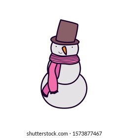 merry christmas celebration snowman with hat and scarf decoration vector illustration