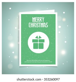 Merry Christmas celebration typography with gift box. Christmas book cover or flyer template, vector background