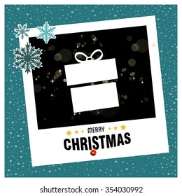 Merry Christmas celebration typography with gift box
Christmas card and gift box decoration background
photo frame with Snowflake border and creative typography in footer on glowing Vector background