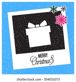 Merry Christmas celebration typography with gift box
Christmas card and gift box decoration background
photo frame with Snowflake border and creative typography in footer on glowing Vector background