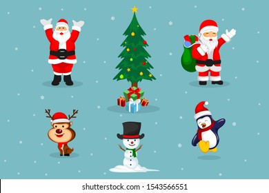 Merry Christmas. Character Cartoon Cute Christmas Day. Vector illustration.