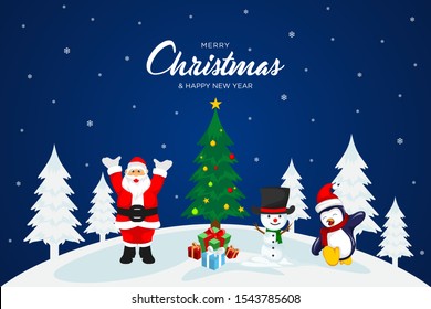 Merry Christmas. Character Cartoon Cute Christmas Day. Vector illustration.