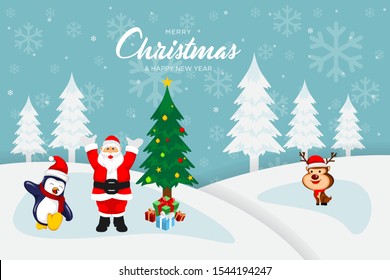 Merry Christmas. Character Cartoon Cute Christmas Day. Vector illustration.
