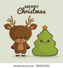 merry christmas characters kawaii style