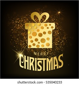 Merry Christmas Cheese Style Gift box on abstract glowing background