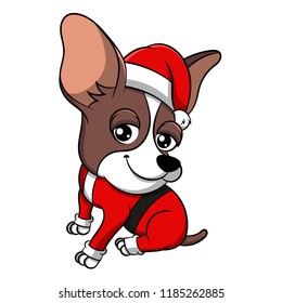 Merry Christmas Chihuahua Cartoon Dog. Vector illustration of purebred Christmas chihuahua dog.