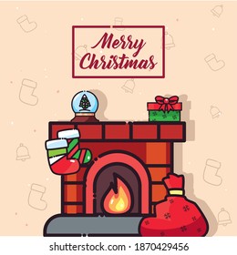 merry christmas chimney with boots flat style icon design, winter season and decoration theme Vector illustration