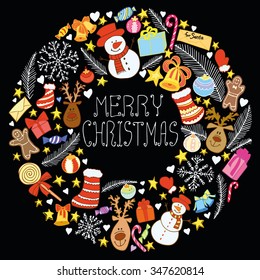Merry Christmas circle black