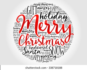 Merry Christmas circle word cloud, holidays lettering collage