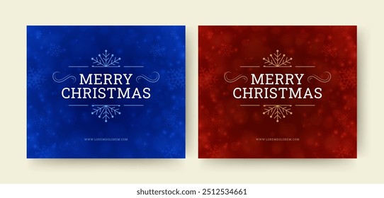 Merry Christmas classic ornate social media post design template set vector illustration. Happy New Year winter holiday celebrate Xmas snowflakes greeting card with curved ornament for congratulations