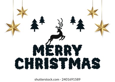 Merry Christmas cloudy style bubble text with christmas trees.