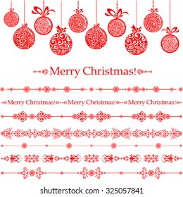 Merry Christmas! Collection of design elements vintage set isolated on White background. Vector illustration