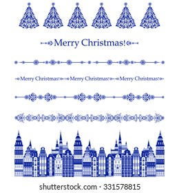 Merry Christmas! Collection of design elements vintage set isolated on White background. Vector illustration