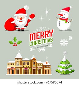 Merry Christmas collection design on gray background, vector illustration