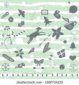 Merry Christmas Collection of various Elements for creating simple patterns, textiles, etc. Vector Illustration