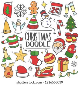 Merry Christmas Color Doodle Line Art Illustration