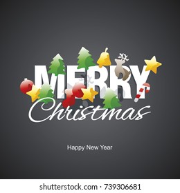 Merry Christmas color elements New Year logo black vector