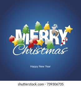 Merry Christmas color elements New Year logo blue vector