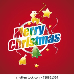 Merry Christmas color logo silver ring red greeting card