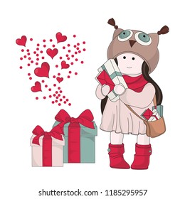 Merry Christmas Color Vector Illustration Set CHRISTMAS GIFTS for Scrapbooking and Digital Print on Card and Photo Children’s Albums