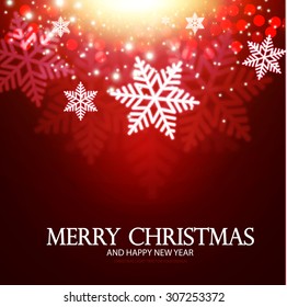 Merry Christmas Colorful Background with Snow, Texture & Lights. Vector illustration.