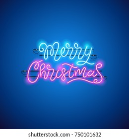 Merry Christmas colorful blue pink neon sign makes it quick and easy to customize your holiday projects. Used neon vector brushes included.