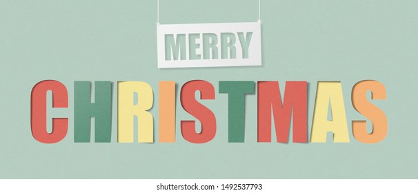 Merry Christmas colorful calligraphic in paper cut style. Vector illustration design for backdrop, poster, banner, brochure, adverting display.