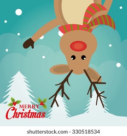 Merry christmas colorful card design with cartoons, vector illustration graphic