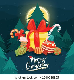 Merry Christmas with colorful gift boxes adorned on the Christmas tree.