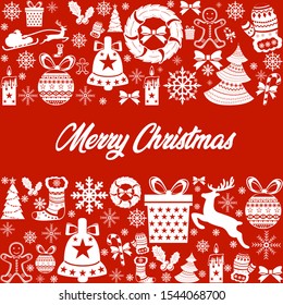 merry christmas colorful icon elements card red background