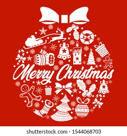 merry christmas colorful icon elements card red background