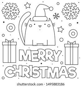 Merry Christmas. Coloring page. Black and white vector illustration