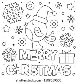 Merry Christmas. Coloring page. Black and white vector illustration.