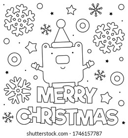 Merry Christmas. Coloring page. Black and white vector illustration.