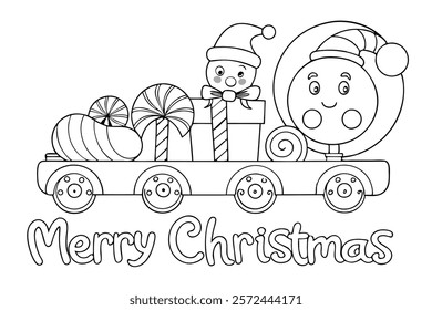Merry Christmas Coloring Page - Cute Train Full of Festive Cheer