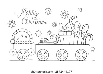 Merry Christmas Coloring Page - Cute Train Full of Festive Cheer