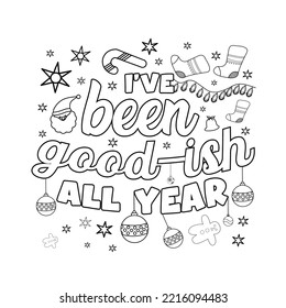 Merry Christmas Coloring page. Christmas line art coloring page design for kids.