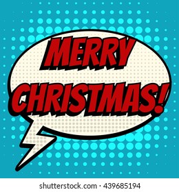 Merry christmas comic book bubble text retro style