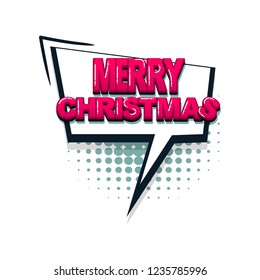 Merry Christmas comic text collection sound effects pop art style. Set vector speech bubble with word and short phrase cartoon expression illustration. Comics book colored background template.
